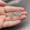 Rhodium Gold Filled Huggie Hoop, Flower Design, with White Cubic Zirconia, Polished, Rhodium Finish, 02.210.0904.4.16