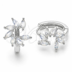 Rhodium Gold Filled Huggie Hoop, Flower Design, with White Cubic Zirconia, Polished, Rhodium Finish, 02.210.0904.4.16