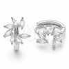 Rhodium Gold Filled Huggie Hoop, Flower Design, with White Cubic Zirconia, Polished, Rhodium Finish, 02.210.0904.4.16