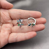 White Gold Filled Huggie Hoop, Flower Design, with Multicolor Cubic Zirconia, Polished, Rhodium Finish, 02.210.0904.6.16