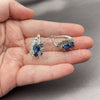 Rhodium Gold Filled Huggie Hoop, Flower Design, with Sapphire Blue and White Cubic Zirconia, Polished, Rhodium Finish, 02.210.0905.14