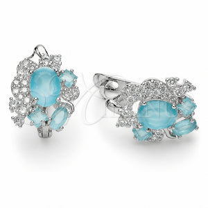 Rhodium Gold Filled Huggie Hoop, Flower Design, with Turquoise and White Cubic Zirconia, Polished, Rhodium Finish, 02.210.0905.1.14