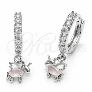 Rhodium Gold Filled Dangle Earring, Horse Design, with Rose Water Opal and White Cubic Zirconia, Polished, Rhodium Finish, 02.210.0906