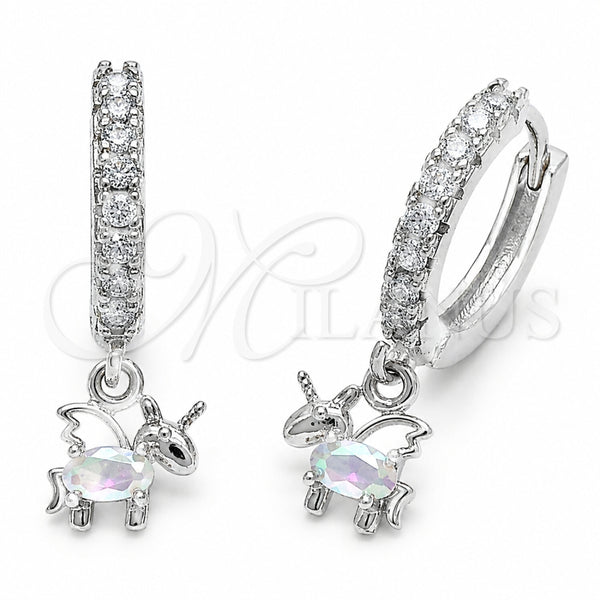 Rhodium Gold Filled Dangle Earring, Horse Design, with Aurore Boreale and White Cubic Zirconia, Polished, Rhodium Finish, 02.210.0906.3