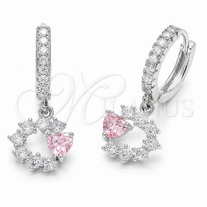 Rhodium Gold Filled Dangle Earring, Heart Design, with Pink and White Cubic Zirconia, Polished, Rhodium Finish, 02.210.0907
