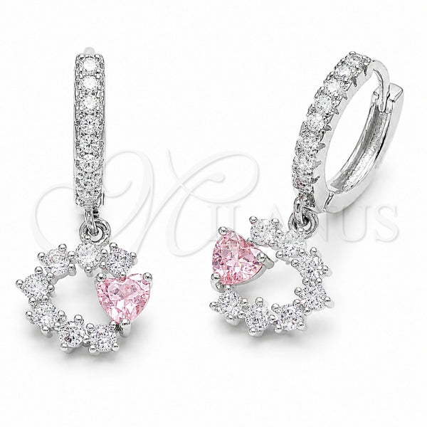 Rhodium Gold Filled Dangle Earring, Heart Design, with Pink and White Cubic Zirconia, Polished, Rhodium Finish, 02.210.0907