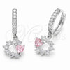 Rhodium Gold Filled Dangle Earring, Heart Design, with Pink and White Cubic Zirconia, Polished, Rhodium Finish, 02.210.0907