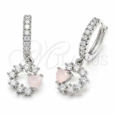 Rhodium Gold Filled Dangle Earring, Heart Design, with Rose Water Opal Cubic Zirconia, Polished, Rhodium for wholesale, main product view