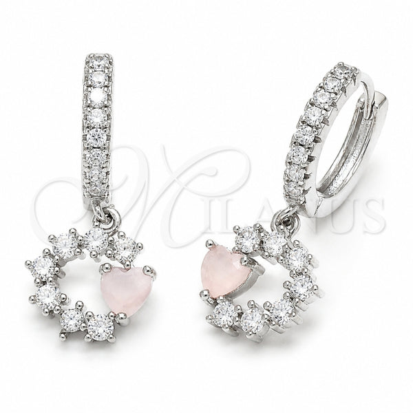Rhodium Gold Filled Dangle Earring, Heart Design, with Rose Water Opal Cubic Zirconia, Polished, Rhodium Finish, 02.210.0907.1