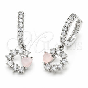 Rhodium Gold Filled Dangle Earring, Heart Design, with Rose Water Opal Cubic Zirconia, Polished, Rhodium Finish, 02.210.0907.1