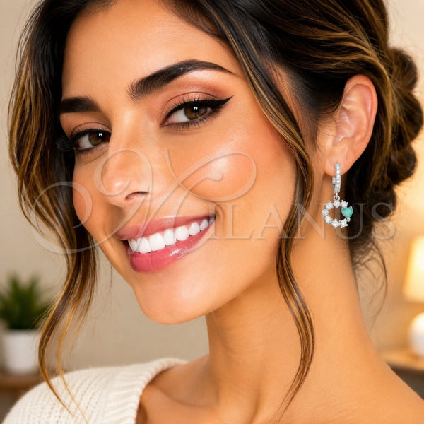 Rhodium Gold Filled Dangle Earring, Heart Design, with Light Turquoise and White Cubic Zirconia, Polished, Rhodium Finish, 02.210.0907.2