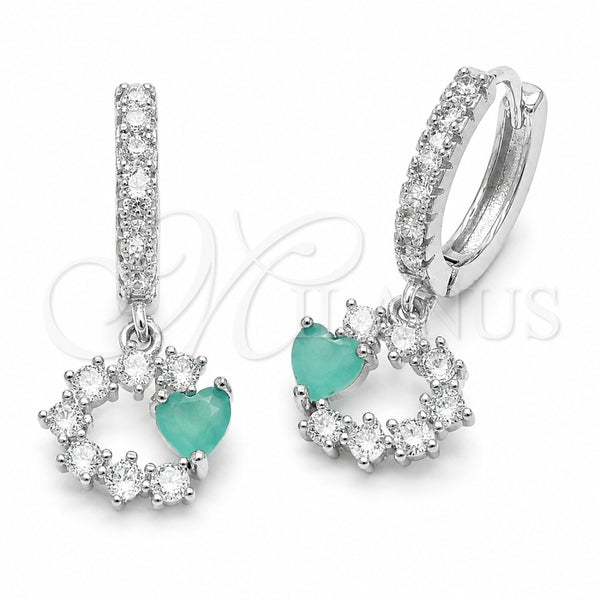 Rhodium Gold Filled Dangle Earring, Heart Design, with Light Turquoise and White Cubic Zirconia, Polished, Rhodium Finish, 02.210.0907.2