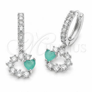 Rhodium Gold Filled Dangle Earring, Heart Design, with Light Turquoise and White Cubic Zirconia, Polished, Rhodium Finish, 02.210.0907.2