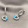 Rhodium Gold Filled Dangle Earring, Heart Design, with Turquoise and White Cubic Zirconia, Polished, Rhodium Finish, 02.210.0907.3