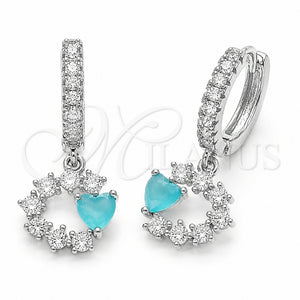 Rhodium Gold Filled Dangle Earring, Heart Design, with Turquoise and White Cubic Zirconia, Polished, Rhodium Finish, 02.210.0907.3