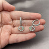 Rhodium Gold Filled Dangle Earring, Heart Design, with Chrysolite Opal and White Cubic Zirconia, Polished, Rhodium Finish, 02.210.0907.4