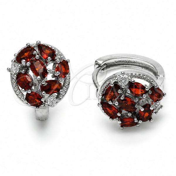 Rhodium Gold Filled Huggie Hoop, with Garnet Cubic Zirconia, Polished, Rhodium Finish, 02.210.0908.18