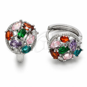 Rhodium Gold Filled Huggie Hoop, with Multicolor Cubic Zirconia, Polished, Rhodium Finish, 02.210.0908.2.18
