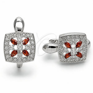 Rhodium Gold Filled Huggie Hoop, Cluster and Flower Design, with White and Garnet Cubic Zirconia, Polished, Rhodium Finish, 02.210.0890.5.14