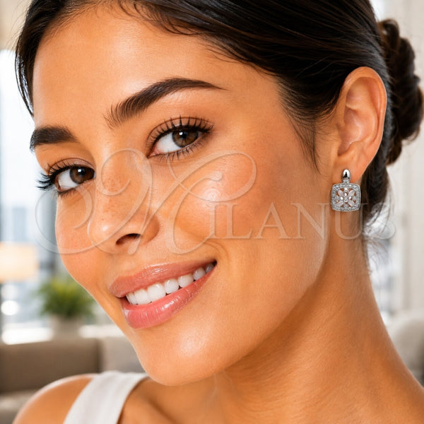 Rhodium Gold Filled Huggie Hoop, Cluster and Flower Design, with Rose Water Opal and White Cubic Zirconia, Polished, Rhodium Finish, 02.210.0890.6.14