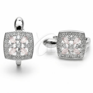 Rhodium Gold Filled Huggie Hoop, Cluster and Flower Design, with Rose Water Opal and White Cubic Zirconia, Polished, Rhodium Finish, 02.210.0890.6.14