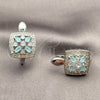 Rhodium Gold Filled Huggie Hoop, Cluster and Flower Design, with Light Turquoise and White Cubic Zirconia, Polished, Rhodium Finish, 02.210.0890.7.14