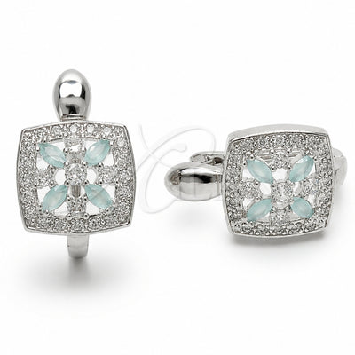 Rhodium Gold Filled Huggie Hoop, Cluster and Flower Design, with Light Turquoise and White Cubic Zirconia, Polished, Rhodium Finish, 02.210.0890.7.14