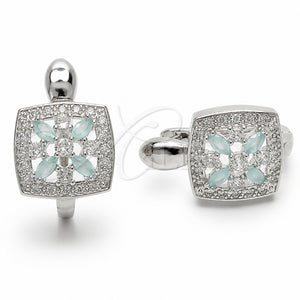 Rhodium Gold Filled Huggie Hoop, Cluster and Flower Design, with Light Turquoise and White Cubic Zirconia, Polished, Rhodium Finish, 02.210.0890.7.14