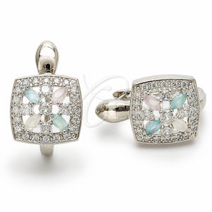 Rhodium Gold Filled Huggie Hoop, Flower and Cluster Design, with Multicolor and White Cubic Zirconia, Polished, Rhodium Finish, 02.210.0890.8.14