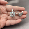 Rhodium Gold Filled Huggie Hoop, Flower and Cluster Design, with White Cubic Zirconia, Polished, Rhodium Finish, 02.210.0890.9.14