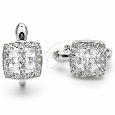 Rhodium Gold Filled Huggie Hoop, Flower and Cluster Design, with White Cubic Zirconia, Polished, Rhodium for wholesale, main product view