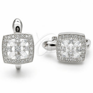 Rhodium Gold Filled Huggie Hoop, Flower and Cluster Design, with White Cubic Zirconia, Polished, Rhodium Finish, 02.210.0890.9.14