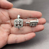 White Gold Filled Huggie Hoop, Flower and Cluster Design, with Black and White Cubic Zirconia, Polished, Rhodium Finish, 02.210.0890.10.14