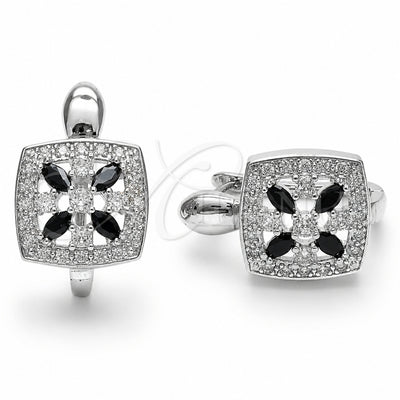 Rhodium Gold Filled Huggie Hoop, Flower and Cluster Design, with Black and White Cubic Zirconia, Polished for wholesale, main product view