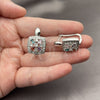Rhodium Gold Filled Huggie Hoop, Flower and Cluster Design, with Multicolor and White Cubic Zirconia, Polished, Rhodium Finish, 02.210.0890.11.14