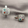 Rhodium Gold Filled Huggie Hoop, Flower and Cluster Design, with Multicolor and White Cubic Zirconia, Polished, Rhodium Finish, 02.210.0890.11.14