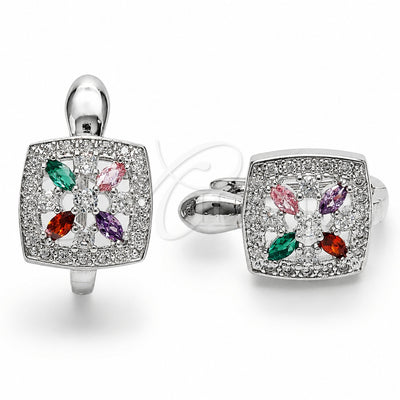 Rhodium Gold Filled Huggie Hoop, Flower and Cluster Design, with Multicolor and White Cubic Zirconia, Polished for wholesale, main product view