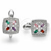 Rhodium Gold Filled Huggie Hoop, Flower and Cluster Design, with Multicolor and White Cubic Zirconia, Polished, Rhodium Finish, 02.210.0890.11.14