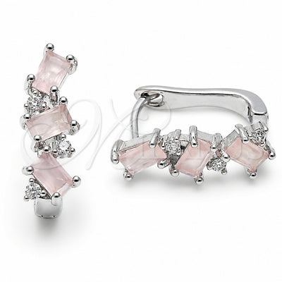 Rhodium Gold Filled Huggie Hoop, with Rose Water Opal and White Cubic Zirconia, Polished, Rhodium Finish, 02.210.0909.14