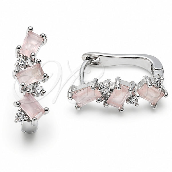 Rhodium Gold Filled Huggie Hoop, with Rose Water Opal and White Cubic Zirconia, Polished, Rhodium Finish, 02.210.0909.14