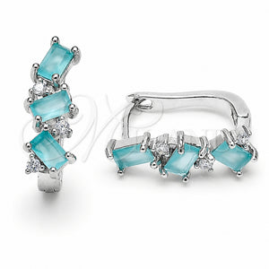 Rhodium Gold Filled Huggie Hoop, with Light Turquoise and White Cubic Zirconia, Polished, Rhodium Finish, 02.210.0909.1.14