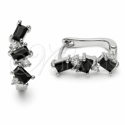 Rhodium Gold Filled Huggie Hoop, with Black and White Cubic Zirconia, Polished, Rhodium Finish, 02.210.0909.2.14