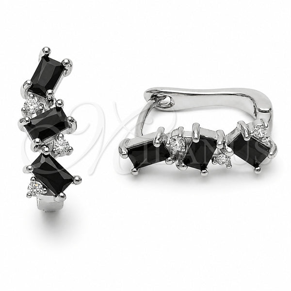 Rhodium Gold Filled Huggie Hoop, with Black and White Cubic Zirconia, Polished, Rhodium Finish, 02.210.0909.2.14