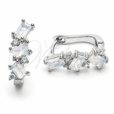 Rhodium Gold Filled Huggie Hoop, with White Cubic Zirconia, Polished, Rhodium Finish, 02.210.0909.3.14