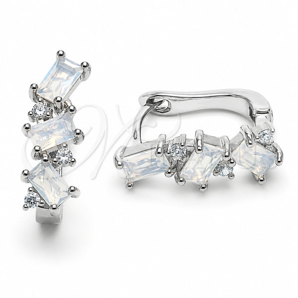 Rhodium Gold Filled Huggie Hoop, with White Cubic Zirconia, Polished, Rhodium Finish, 02.210.0909.3.14