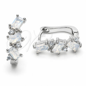 Rhodium Gold Filled Huggie Hoop, with White Cubic Zirconia, Polished, Rhodium Finish, 02.210.0909.3.14