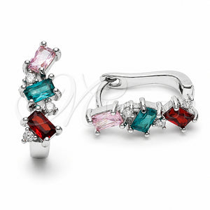 Rhodium Gold Filled Huggie Hoop, with Multicolor and White Cubic Zirconia, Polished, Rhodium Finish, 02.210.0909.4.14