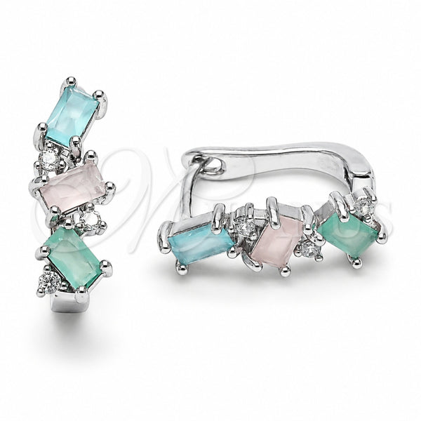 Rhodium Gold Filled Huggie Hoop, with Multicolor and White Cubic Zirconia, Polished, Rhodium Finish, 02.210.0909.5.14