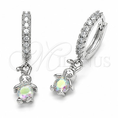 Rhodium Gold Filled Dangle Earring, Little Boy Design, with Aurore Boreale and White Cubic Zirconia, Polished, Rhodium Finish, 02.210.0910