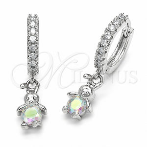 Rhodium Gold Filled Dangle Earring, Little Boy Design, with Aurore Boreale and White Cubic Zirconia, Polished, Rhodium Finish, 02.210.0910